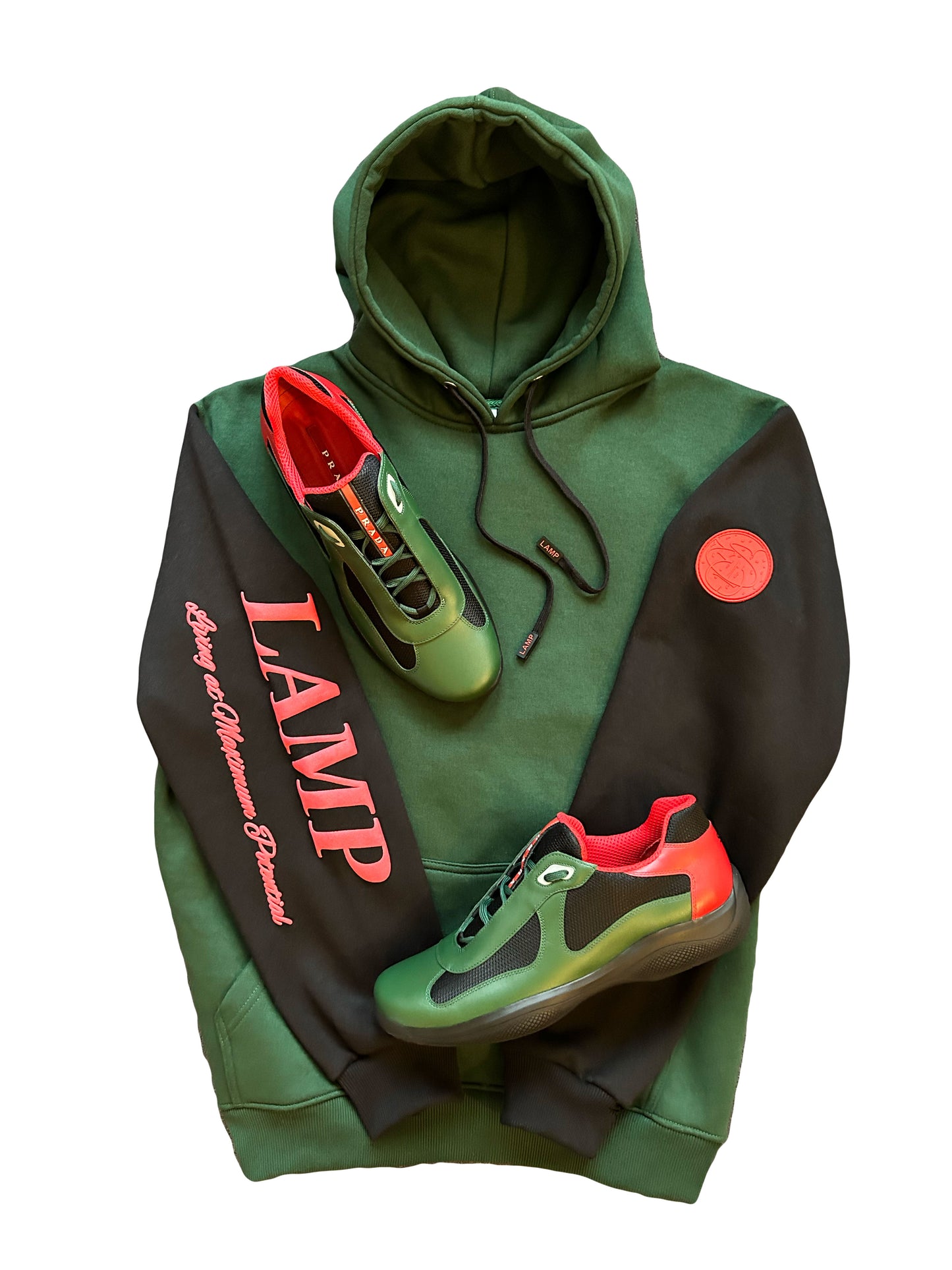 Siraj Exclusives LAMP Hoodie with customized Prada American Cup Sneakers